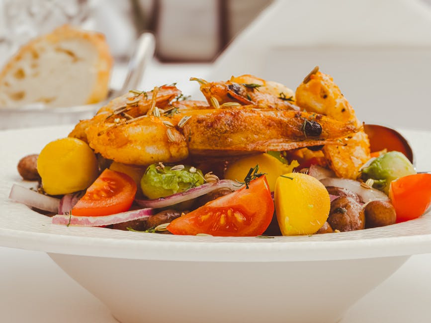 Delicious seafood salad with fresh vegetables in Tiranë, Albania, crafted for a healthy meal.
